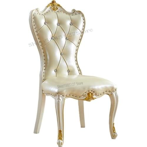 Customized European Style Dining Chair Solid Wood Chair Carved Home Dining Room Backrest Soft Pack American Leisure Chair Book C