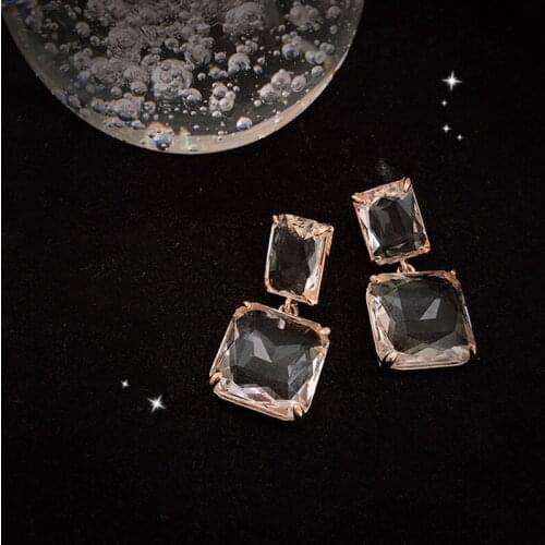 Exquisite square transparent artificial crystal pendant earrings 2020 new trend fashion Women Jewelry Earrring High Quality