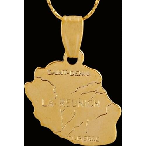 Classic Copper Titanium Alloy Reunion Map Pendent Necklace French Reunion Island Necklace for Women Men Girls Neck Jewelry Gift