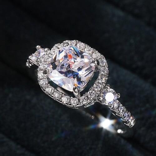 Huitan Luxury Bridal Rings Silver Color AAA White Cubic Zircon Wedding Engagement Rings for Women High Quality Statement Jewelry