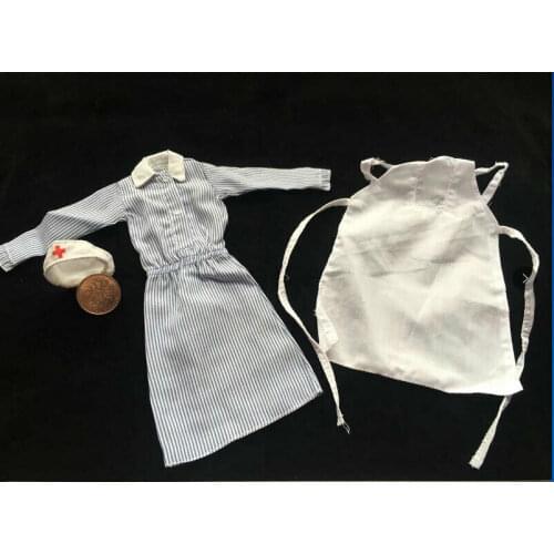 1/6th WWII German Army Nurse Piece Suit Apron Hat Suit Model for 12" Female Body