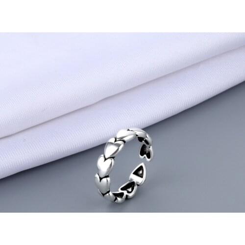Creative Ancient Silver Color Heart Shape Open Rings for Women Men Vintage Adjustable Love Ring Fashion Jewelry Best Gift