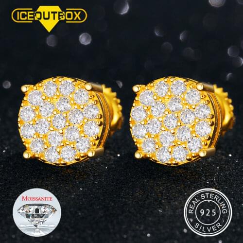 Round D Color Moissanite Earrings For Women 2021 Fashion Jewlery Mens Rock Stud Earring 100% 925 Sterling Silver Top Jewellry
