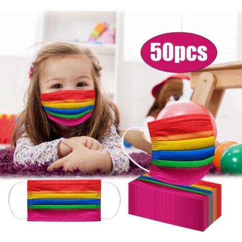 50pcs Children Rainbow Mask Mascararillas Mondkapjes Disposable Protective Non-woven 3-layers Kids Mask Halloween Cosplay Masque