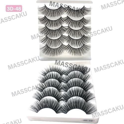 MASSCAKU 5 Pairs Mink Lashes Faux False Eyelashes Dramatic Volume Eyelash Extension False Eyelashes