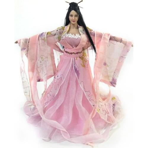 1/6 Scale Pink Printed Ancient Long Dress Model for 12''Female Figures Accessories DIY