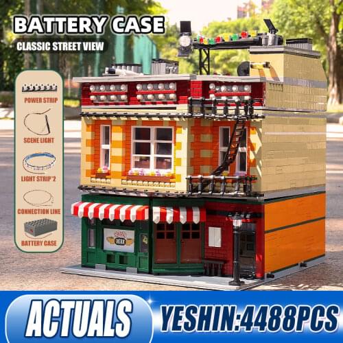 Mould King 16014 MOC-34463 Central Park With Led Light Street View Modular Coffee Store Building Blocks Kids Birthday Gifts Toys