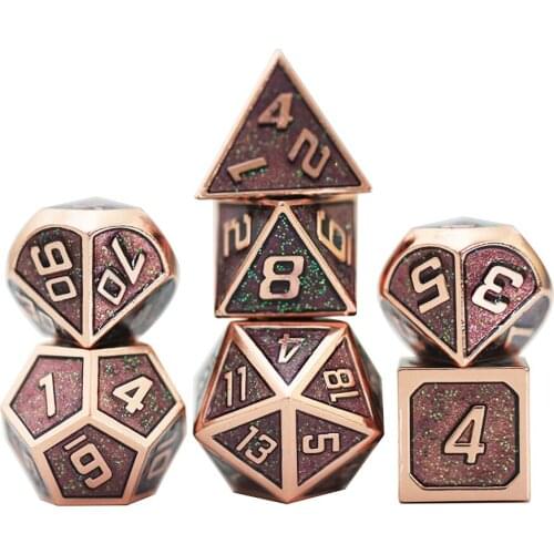 Dnd Metal dice set Italics Font 7pcs Polyhedral Glitter Effect with Drawstring Bag for Role Playing Game Table Boardgame