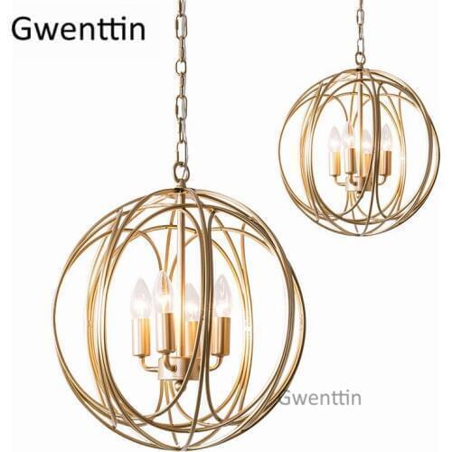 Nordic Gold Pendant Lights Modern Round Cage Hanging Lamp Loft Industrial Decor Dining Room Kitchen Lighting Fixtures Luminaire