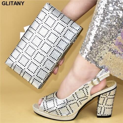 New African Women Wedding Shoes and Bag Set Decorated with Rhinestone Italian Shoes and Bags To Match Shoes with Bag Set Party