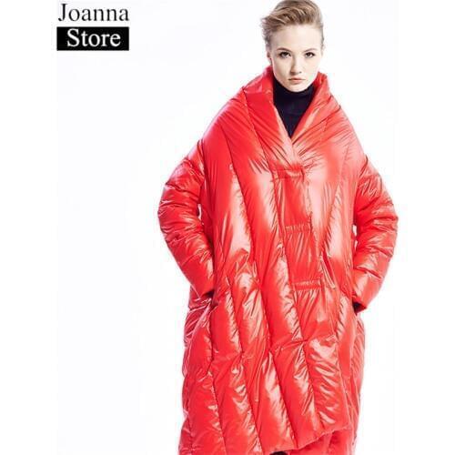 Winter New 90%White Duck Down Long Cloak Thick Down Coat Women Black Puffy Red Jackets Plus Size Ladies Streetwear Casual Coats