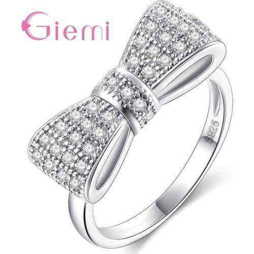 New Fashion Cubic Zirconia Bow Tie Ring 925 Sterling Silver Bow-Knot Wedding Rings For Women Gifts Anillo Anel Bague Wholesale