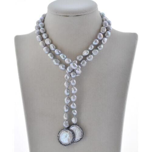 Z10280 35" 24mm White Coin Gray Baroque Freshwater Pearl CZ Necklace