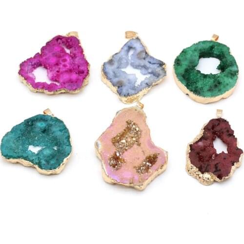 Natural Stone Semi-precious Stone Crystal Bud with Gilt Edge Pendantfor Jewelry Making Necklace DIY Bracelet Accessories Gift