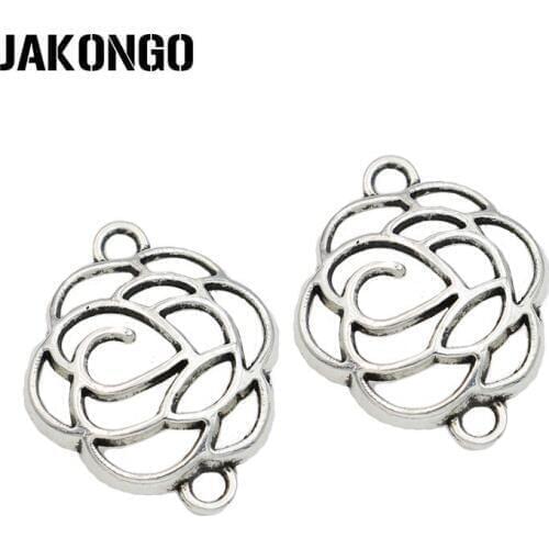 JAKONGO Antique Silver Plated Rose Flower Connectors Charm Pendant Jewelry Making Findings Accessories DIY Handmade 24x19mm