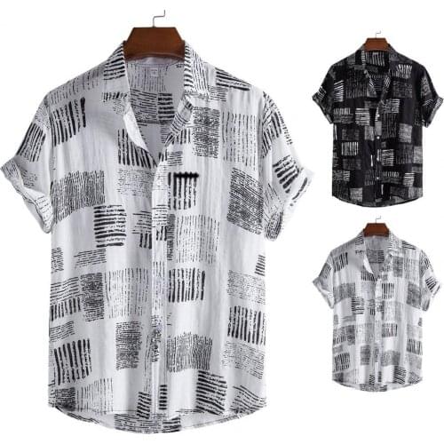 50% Dropshipping!!Short Sleeve Men Shirt Turn-down Collar Soft Print Loose Summer Shirt Streerwear