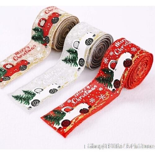 Christmas Ribbon Printed Burlap Ribbons For Gift Wrapping Wedding Decoration Hair Bows DIY Christmas Tree Ribbon Wreath Bows