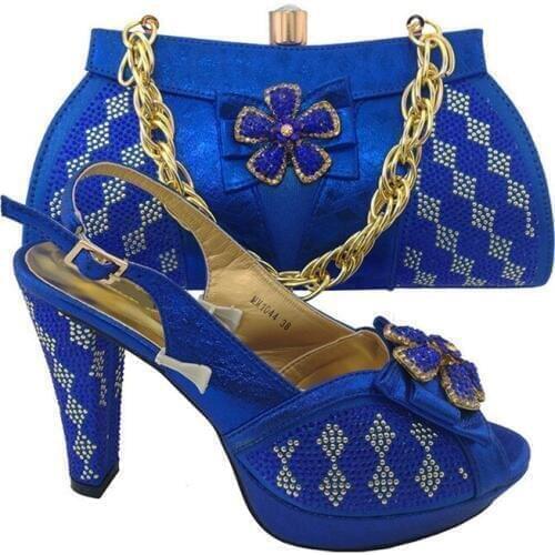 Most fashion rhinestone bowtie flower design high heel 11CM african teal shoes match handbag set women pumps for dress MM1044