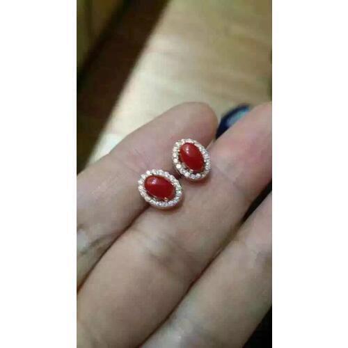 Natural red coral stud earrings s925 silver natural gemstone stone earrings round for women party fine round Earrings jewelry