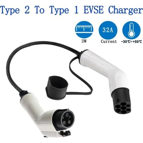 IEC 62196 Type 2 To Type 1 EVSE Charger For Electric Vehicle EV Charging Cable J1772 32A 7KW TUV Cable 2 Metres