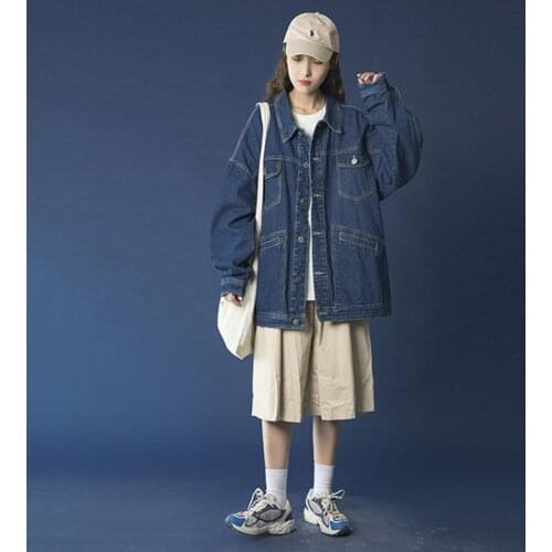 Blue Denim Jacket Women Loose Style Oversized Jeans Coat 2021 Spring Autumn New Version Casual Basic Jacket e132
