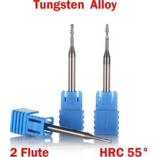 0.3mm 0.4mm 0.5mm 0.6mm 0.7mm 2 Flutes HRC55 Tungsten Solid Carbide Long Neck CNC Helical Flat End Mill Groove Milling Cutter
