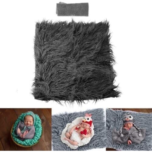 2pcs Newborn Photography Props Baby Blanket Photography Wrap Shaggy Area Rug Q1FE