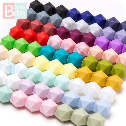 Bite Bites 20PCS Silicone Beads Octagonal Beads 14mm Food Grade Silicone Teether DIY Pacifier Clips Beads Necklace Baby Teether
