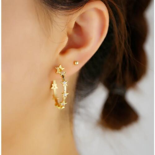 2019 chic boho earring Gold filled classic sparking cz hoop design cz full stone hoops with star engagement fashion women girl