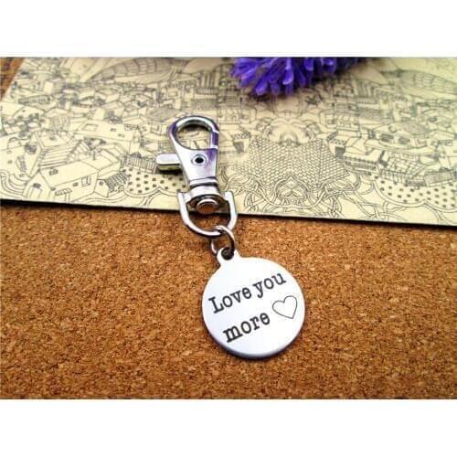 3pcs/lot high quality keychain with 20mm stainless steel circle round "love you more" charms keychain