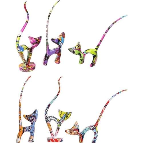 3pcs Resin Cat Figurine Animal Statues Kitten Sculptures Home Decoration