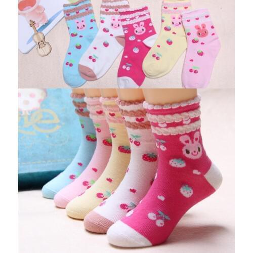 5 Pairs/Lots Spring,Autumn High Quality Children Boys and Girls Socks Girls Cotton Bunny Candy Color Cartoon Socks1-12 Years