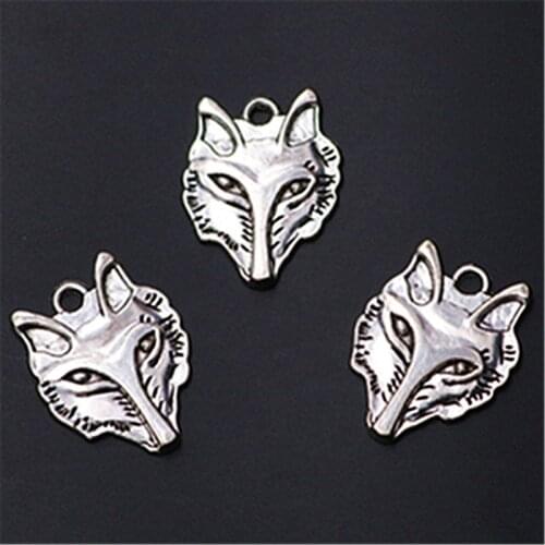 WKOUD 6pcs Silver Plated Siberian Wolf Head Alloy Pendants Earrings Necklace DIY Metal Vintage jewelry Handmade A1072