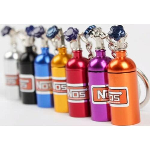 Car Turbo NOS Keychain Nitrogen Bottle Metal Key Chain Key Ring Stash Pill Box Storage