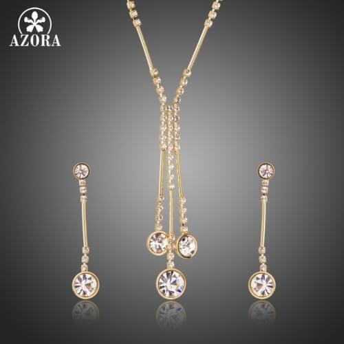 AZORA Gold Color Jewelry Set for Women Water Drop Necklace & Pendant Drop Earrings Female Party Wedding Jewelry Sets TG0237