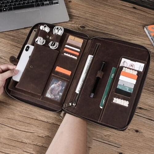Contacts Case For ipad Pro 11 Inch 2020 2021 Genuine Leather Vintage Multifunction ipad Zipper Sleeve Pouch Tablets estuche