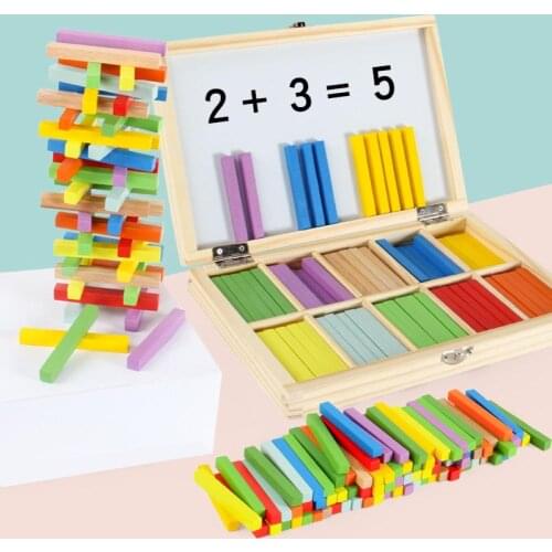 Kids Rectangle Wooden Math Arithmetic Sticks Building Blocks Puzzle Education Toy Improve computing power Develop Toys