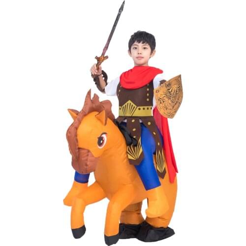 Kids Child Inflatable Roman Warrior Gladiator Soldier Riding Horse Costume for Boys Halloween Purim Party Fancy Dress