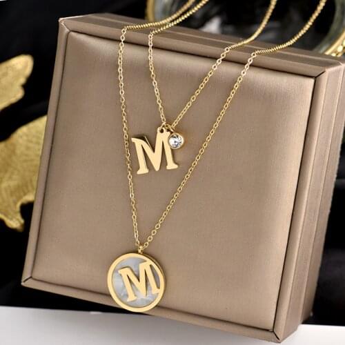 316L stainless steel a two-wear double-necklace female letter M sweater chain simple joker INS lengthen collarbone chain