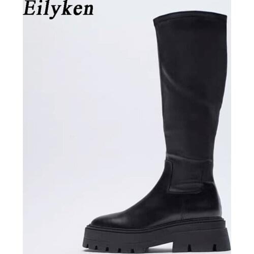 Eilyken New Women Knee High Boots Thick Bottom Winter Black Shoes Fashion Women Party Stretch Boots Size 35-40