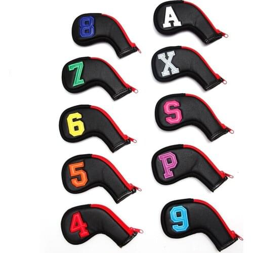 Colorful Number Black PU Golf Club Irons HeadCover Zipper 10pcs / Set Wedges Cover Headover