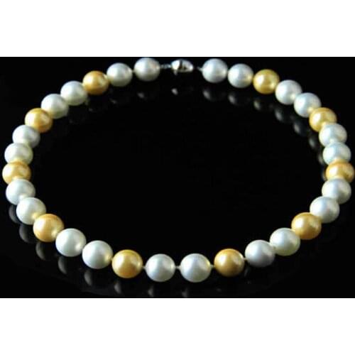 Good huij latest popular style 12mm white $ yellow mix color shell pearl luxury necklace 18inch real Women Fine for lady