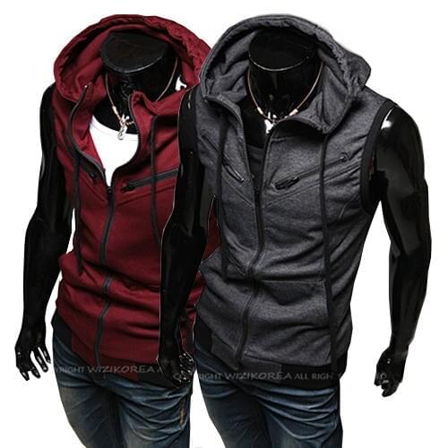 Best Sale Cheap Plus Size 4XL Men Fitness Vest Hoodie Sleeveless Hoodie With Zipper Pocket