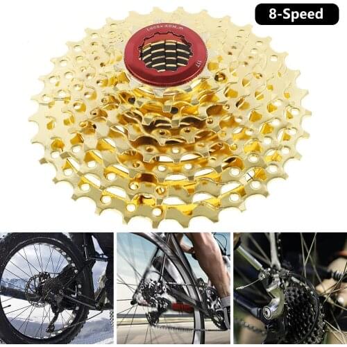 8 Speed Cassette 1-13-15-18-21-24-28-32T Lightweight Gold Road Bike Cassette for MTB Road Bicycle Steel Replacement Accessory