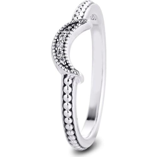 Authentic 925 Sterling Silver Crescent Moon Beaded Rings for Women Wedding Engagement Ring Fashion Jewelry Bague Femme 2020