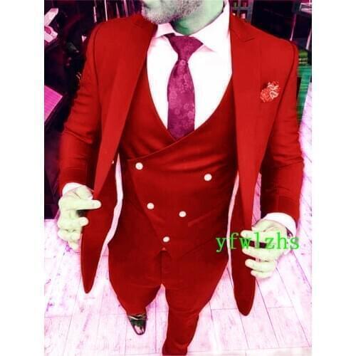 Handsome Groomsmen Peak Lapel Groom Tuxedos Wedding Dress Men Suits Blazer Prom Dinner (Jacket+Pants+Tie+Vest) A7110