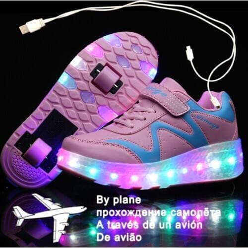 Size 27-43 Led Wheel Sneakers for Kids Adult USB Charging Glowing Roller Shoes with Lights Double Wheels Children Skate Shoes