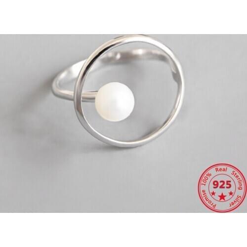 BITWBI Minimalist Jewelry 100% 925 Sterling Silver Simple Geometric Ring Pearl Open Finger Rings for Women Girls Christmas Gift