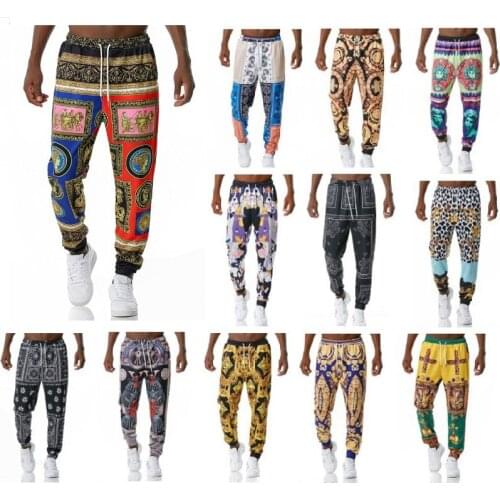 Men Costume Ethnic Style Retro European and American Fashion Printed Jogging Casual Pants Sports Trousers Drawstring Clothing