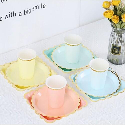 Golden blue party disposable tableware set party decoration paper cup plate straw wedding baby shower birthday party supplies